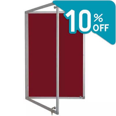 Lockable felt notice board - burgundy