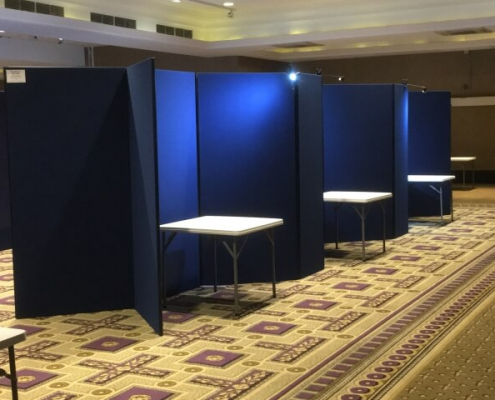 Booth hire navy blue display board booths