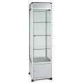 freestanding glass display case with header and storage - UB012