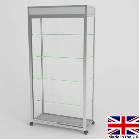 freestanding glass display case with header - ub014ed - Made in the UK