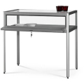 v8-1000 dustproof glass display table - silver with legs - rear open