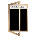 Lockable felt notice board - Single door with wood frame and printed header - Black