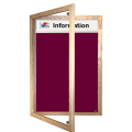 Lockable felt notice board - Single door with wood frame and printed header - Burgundy