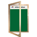 Lockable felt notice board - Single door with wood frame and printed header - Dark green