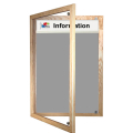 Lockable felt notice board - Single door with wood frame and printed header - Silver