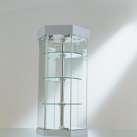 360mm wide counter top hexagonal rotating glass display case - 201/ER
