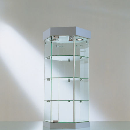 360mm wide counter top hexagonal glass display case - 221/E