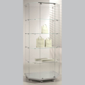 800mm wide glass trapezoid freestanding display case - laminato light - 8/18T - light grey